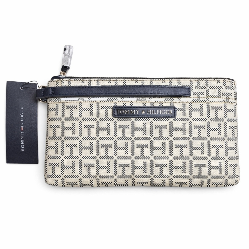 Nwt -Tommy Hilfiger Beige & Black Logo Clutch Wallet